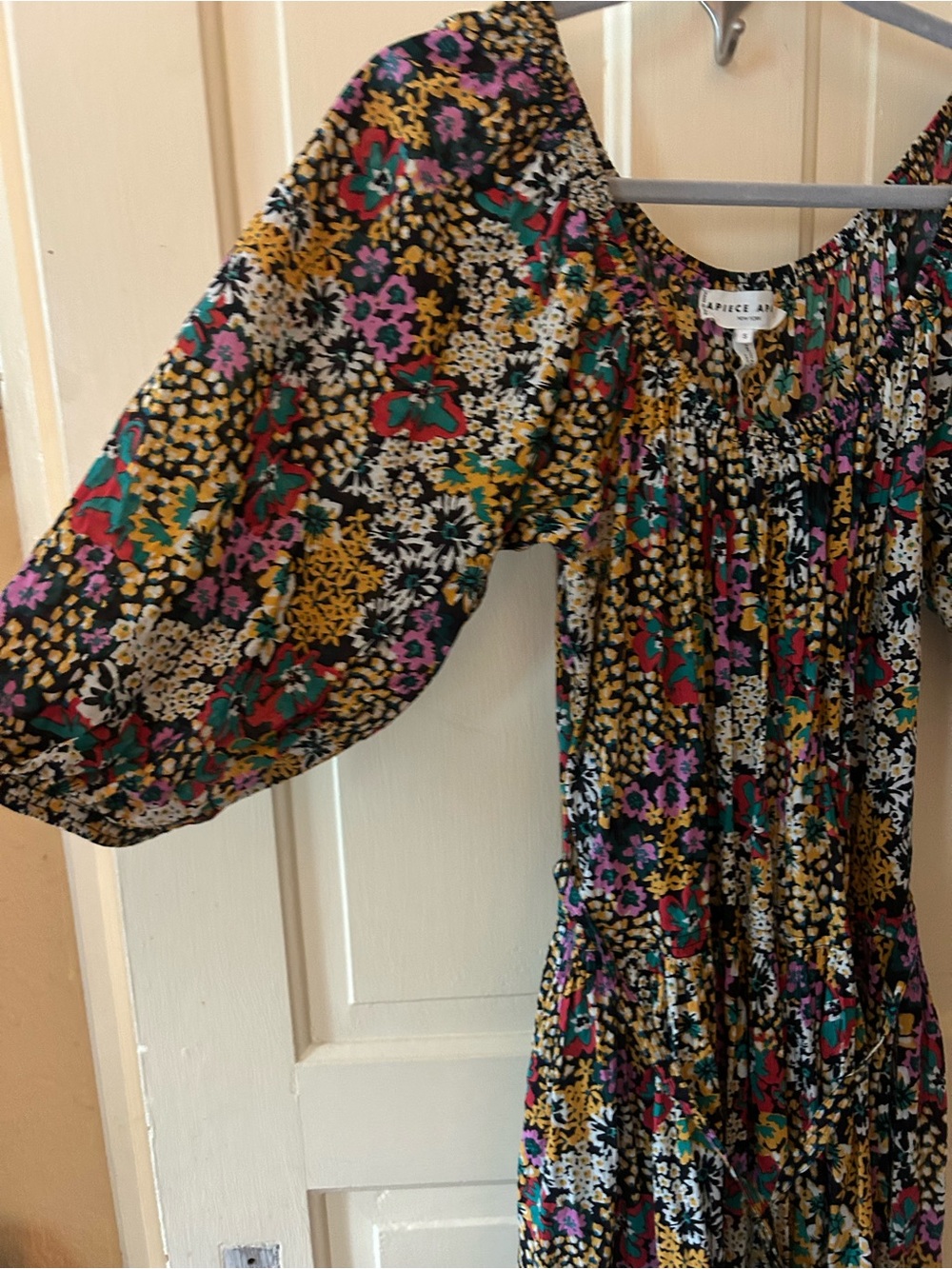 Apiece Apart Black Multi Floral Smocked Maxi Dress S